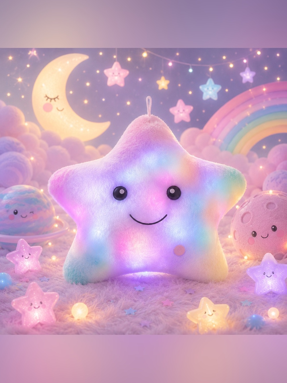Light Up Rainbow Star Plush Toy 9.5” kawaii bedroom decor soft girl